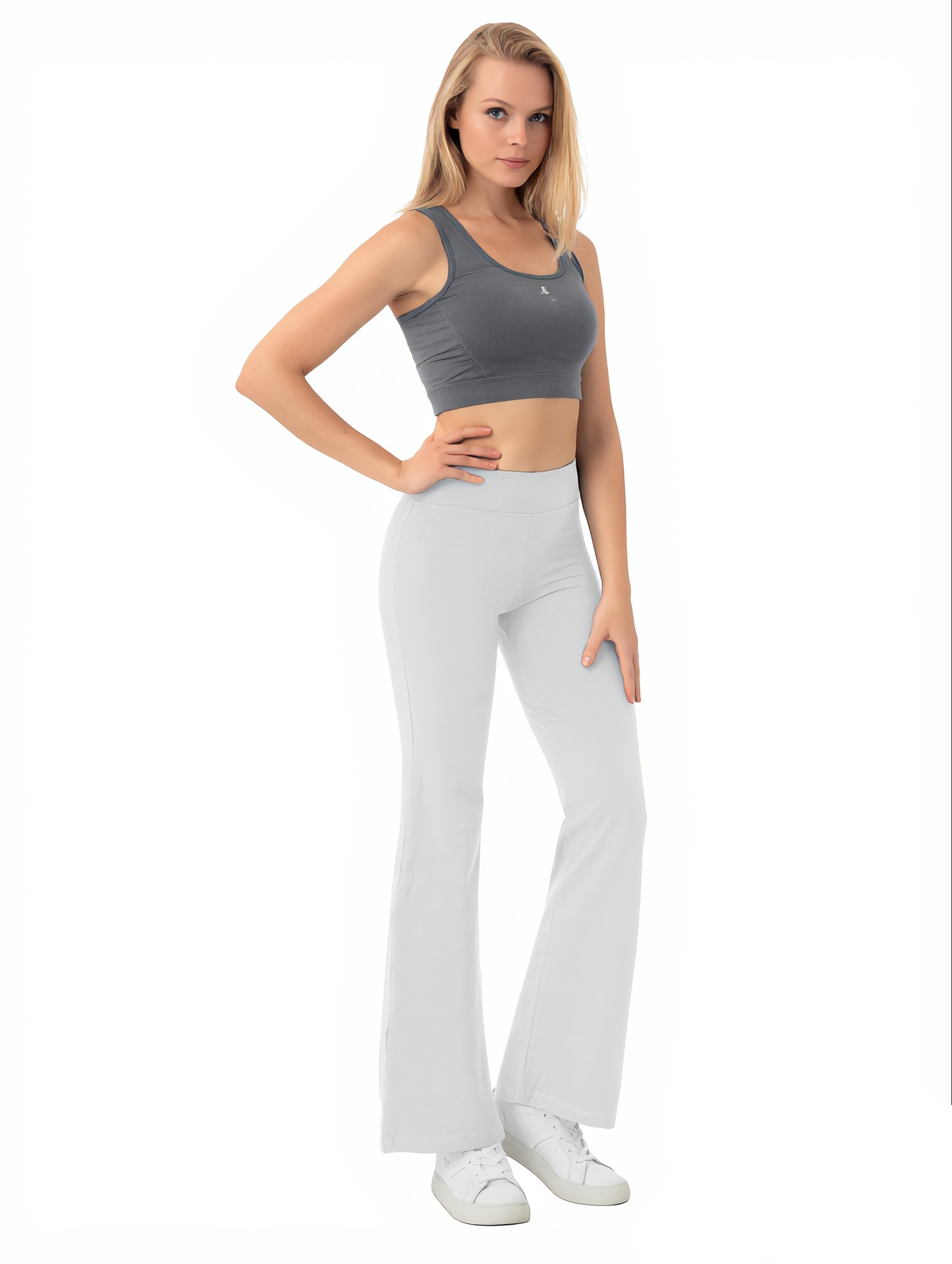 High Waist 90% Cotton Bootcut Yoga Pants with In — Light Gray